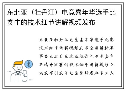 东北亚（牡丹江）电竞嘉年华选手比赛中的技术细节讲解视频发布